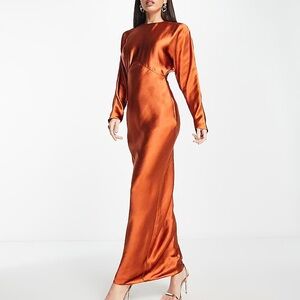 NWT ASOS DESIGN Tall satin batwing bias cut maxi dress in rust
